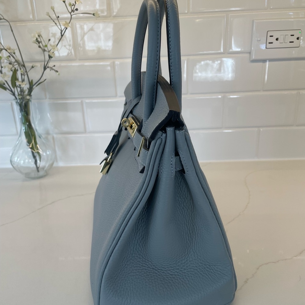Birkin Inspired Slate Blue Satchel - Picture 5 of 11